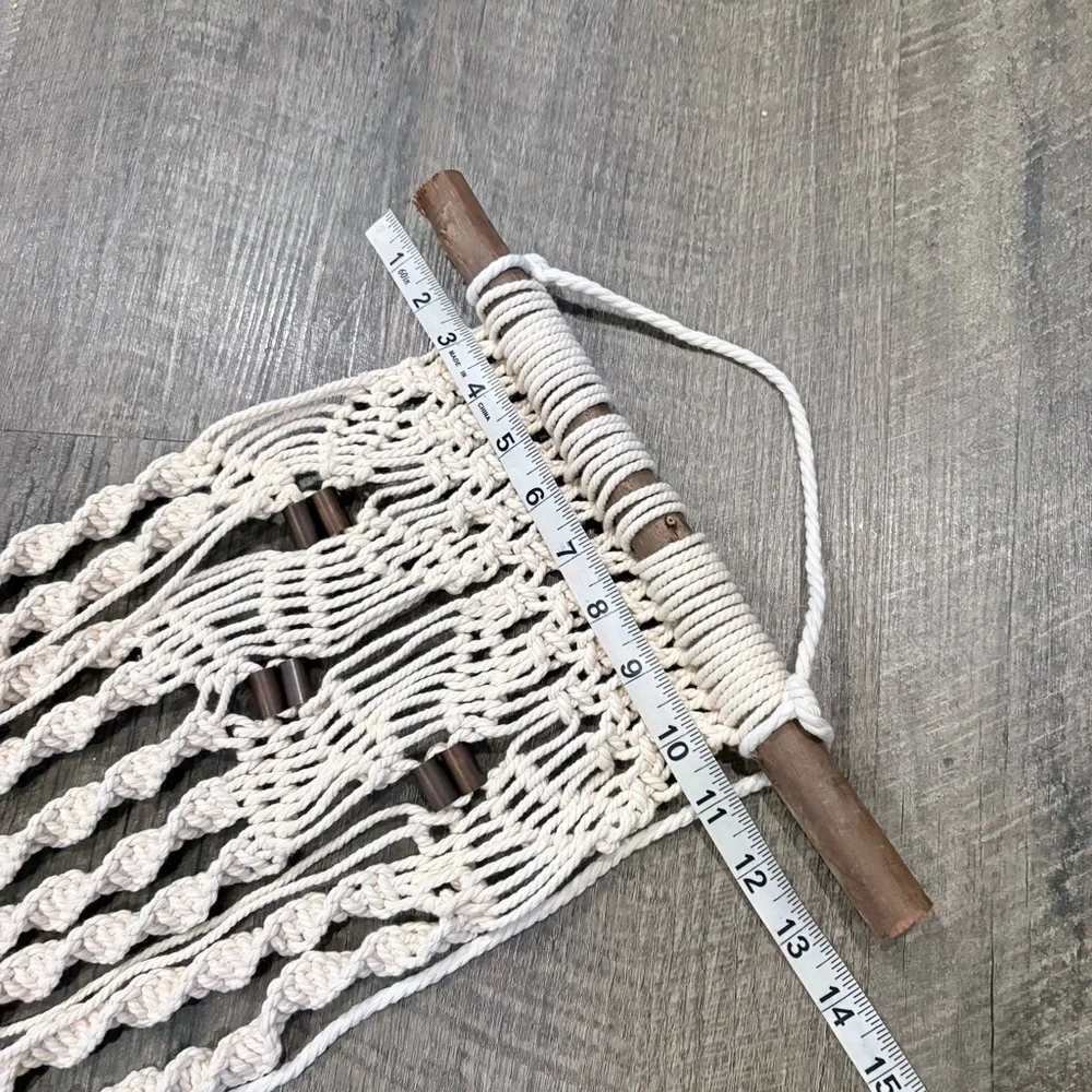 Handmade Macrame Wall Hanging - Cream Cotton with Wooden Dowel
